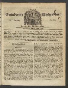 Gr&uuml;nberger Wochenblatt, No. 52. (30. Juni 1853)