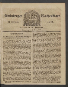 Gr&uuml;nberger Wochenblatt, No. 19. [właśc. 18.] (1. M&auml;rz 1855)