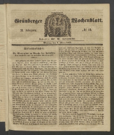 Gr&uuml;nberger Wochenblatt, No. 19. (5. M&auml;rz 1855)
