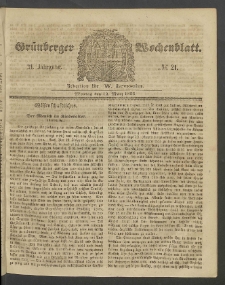 Gr&uuml;nberger Wochenblatt, No. 21. (12. M&auml;rz 1855)