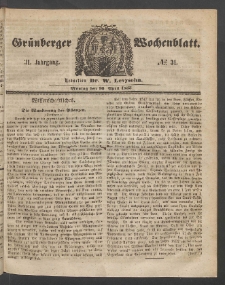Gr&uuml;nberger Wochenblatt, No. 31. (16. April 1855)