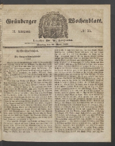 Gr&uuml;nberger Wochenblatt, No. 35. (30. April 1855)