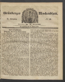 Gr&uuml;nberger Wochenblatt, No. 46. (7. Juni 1855)