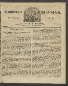 Gr&uuml;nberger Wochenblatt, No. 58. (19. Juli 1855)