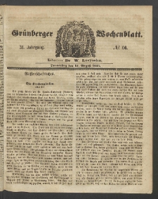 Gr&uuml;nberger Wochenblatt, No. 66. (15. August 1855)