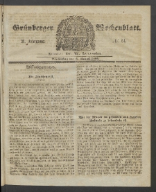 Gr&uuml;nberger Wochenblatt, No. 64. (8. August 1855)