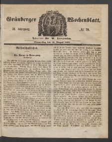 Gr&uuml;nberger Wochenblatt, No. 70. (30. August 1855)