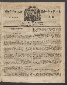 Gr&uuml;nberger Wochenblatt, No. 72. (6. September 1855)