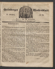 Gr&uuml;nberger Wochenblatt, No. 76. (20. September 1855)