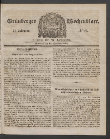 Gr&uuml;nberger Wochenblatt, No. 83. (15. Oktober 1855)