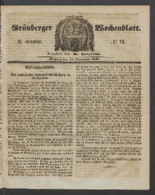 Gr&uuml;nberger Wochenblatt, No. 93. (19. November 1855)