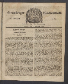 Gr&uuml;nberger Wochenblatt, No. 12. (11. Februar 1856)