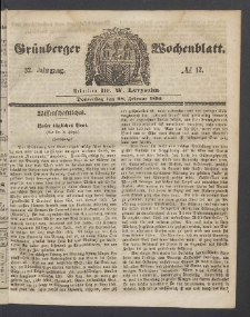 Gr&uuml;nberger Wochenblatt, No. 17. (28. Februar 1856)