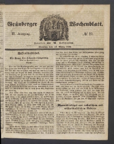 Grünberger Wochenblatt, No. 22. (17. März 1856)