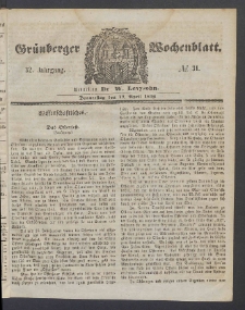 Grünberger Wochenblatt, No. 31. (17. April 1856)