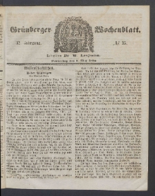 Gr&uuml;nberger Wochenblatt, No. 35. (1. Mai 1856)