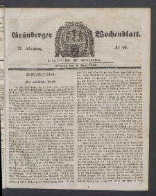 Gr&uuml;nberger Wochenblatt, No. 46. (9. Juni 1856)