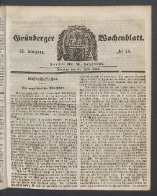 Gr&uuml;nberger Wochenblatt, No. 58. (21. Juli 1856)