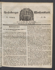 Grünberger Wochenblatt, No. 66. (18. August 1856)