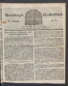 Gr&uuml;nberger Wochenblatt, No. 76. (22. September 1856)