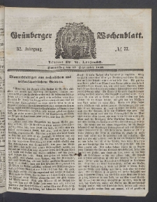 Gr&uuml;nberger Wochenblatt, No. 77. (25. September 1856)