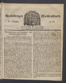 Gr&uuml;nberger Wochenblatt, No. 85. (23. Oktober 1856)