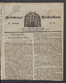 Gr&uuml;nberger Wochenblatt, No. 86. (27. Oktober 1856)