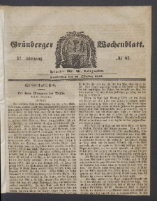 Gr&uuml;nberger Wochenblatt, No. 87. (30. Oktober 1856)
