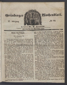 Gr&uuml;nberger Wochenblatt, No. 94. (24. November 1856)