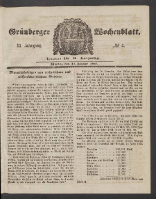 Gr&uuml;nberger Wochenblatt, No. 4. (12. Januar 1857)