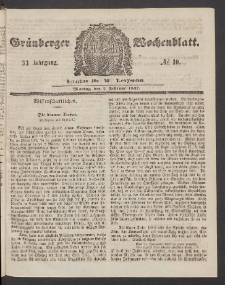 Gr&uuml;nberger Wochenblatt, No. 10. (2. Februar 1857)
