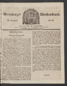 Gr&uuml;nberger Wochenblatt, No. 13. (12. Februar 1857)