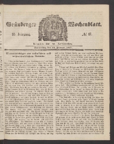 Gr&uuml;nberger Wochenblatt, No. 17. (26. Februar 1857)