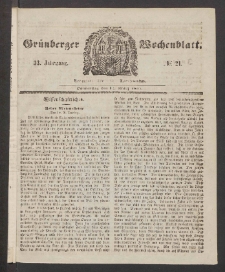 Gr&uuml;nberger Wochenblatt, No. 21. (12. M&auml;rz 1857)