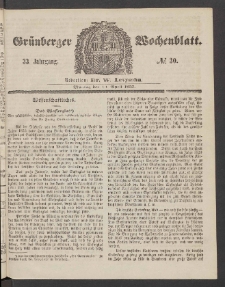 Gr&uuml;nberger Wochenblatt, No. 30. (13. April 1857)