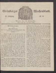 Gr&uuml;nberger Wochenblatt, No. 31. (16. April 1857)