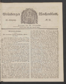 Gr&uuml;nberger Wochenblatt, No. 35. (30. April 1857)