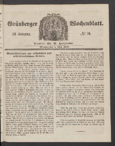 Gr&uuml;nberger Wochenblatt, No. 36. (4. Mai 1857)