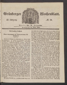 Gr&uuml;nberger Wochenblatt, No. 40. (18. Mai 1857)