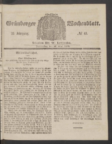 Gr&uuml;nberger Wochenblatt, No. 43. (28. Mai 1857)