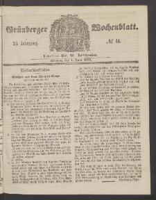 Gr&uuml;nberger Wochenblatt, No. 44. (1. Juni 1857)