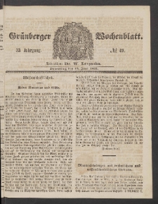 Gr&uuml;nberger Wochenblatt, No. 49. (18. Juni 1857)
