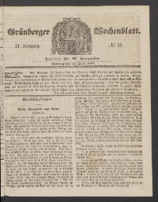 Gr&uuml;nberger Wochenblatt, No. 50. (22. Juni 1857)