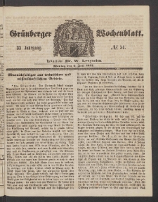 Gr&uuml;nberger Wochenblatt, No. 54. (6. Juli 1857)