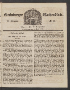 Gr&uuml;nberger Wochenblatt, No. 57. (16. Juli 1857)