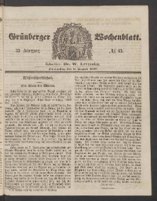 Gr&uuml;nberger Wochenblatt, No. 63. (6. August 1857)