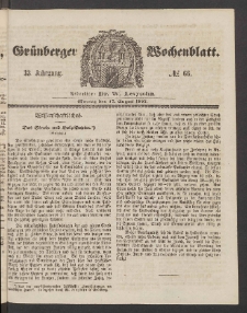 Gr&uuml;nberger Wochenblatt, No. 66. (17. August 1857)