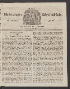 Gr&uuml;nberger Wochenblatt, No. 66 [właśc. 67.] (20. August 1857)