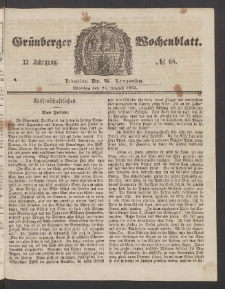 Grünberger Wochenblatt, No. 68. (24. August 1857)