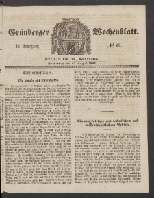Gr&uuml;nberger Wochenblatt, No. 69. (27. August 1857)